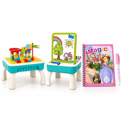 2-in-1 Kids Activity Blocks Table + FREE Magic Water Book