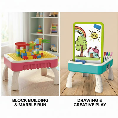 2-in-1 Kids Activity Table – Building Blocks & Drawing Board for Toddlers