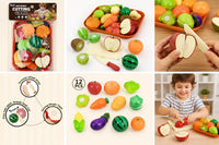 Montessori Fruit & Vegetable Cutting Play Set – Pretend Play Kitchen Toy for Toddlers
