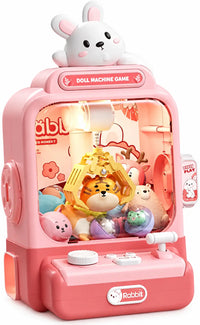 Kids Mini Rabbit Electronic Arcade Claw Doll Machine in Pastel Pink
