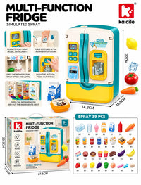 Multi-Function Kids Magic Refrigerator with Working Ice Dispenser, Simulated Mist Spray and 39 Pieces Accessories