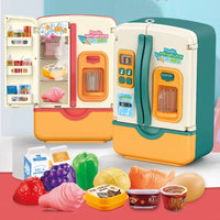 Open Double-Door Refrigerator Stocked with 39 Pretend Food Grocery Items and Drinks